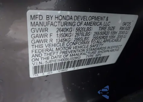 2025 Acura Mdx A-Spec from USA, damaged, VIN 5J8YE1H00SL032853